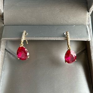 Pear-Shaped Lab-Created Ruby and 0.067 CT. T.W.Diamond Drop Earrings in 10K Gold